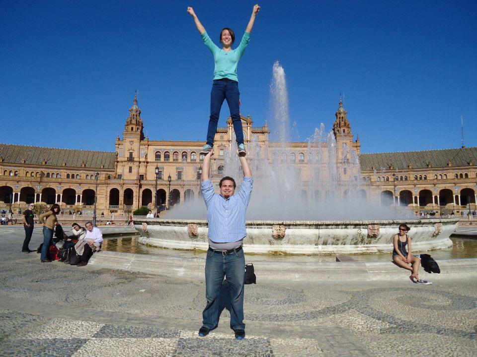 All my photos from when I studied abroad were recovered. Here's one of my boyfriend and I doing a cheerleading stunt at the Plaza de Espana in Seville, Spain.