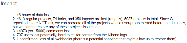 The immediate impact of GitLab's production database issue