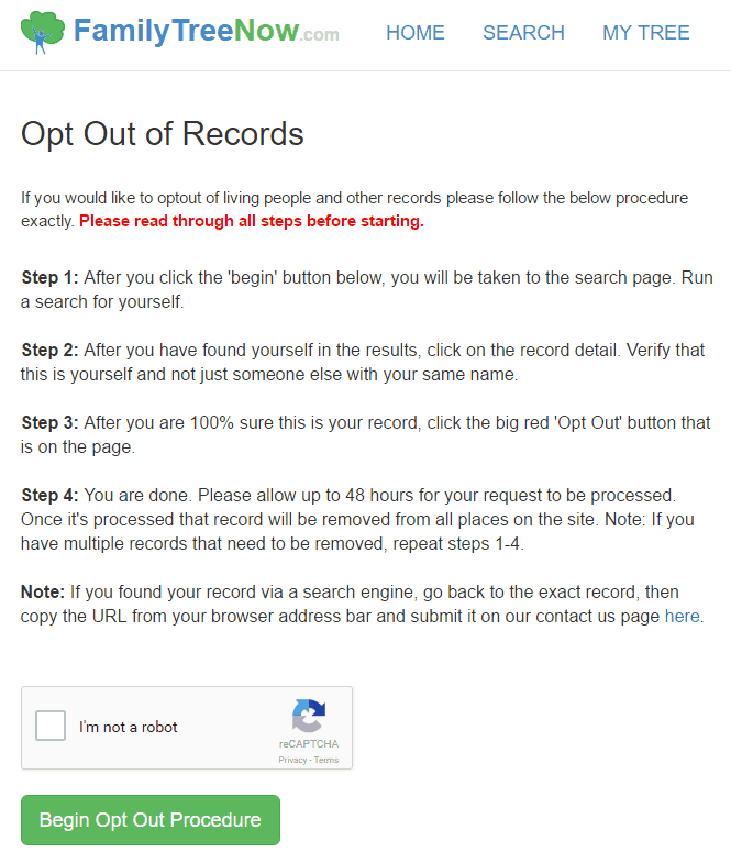 Opting out of FamilyTreeNow